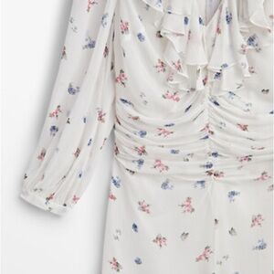 Massimo Dutti Floral Long Sleeve Dress - White